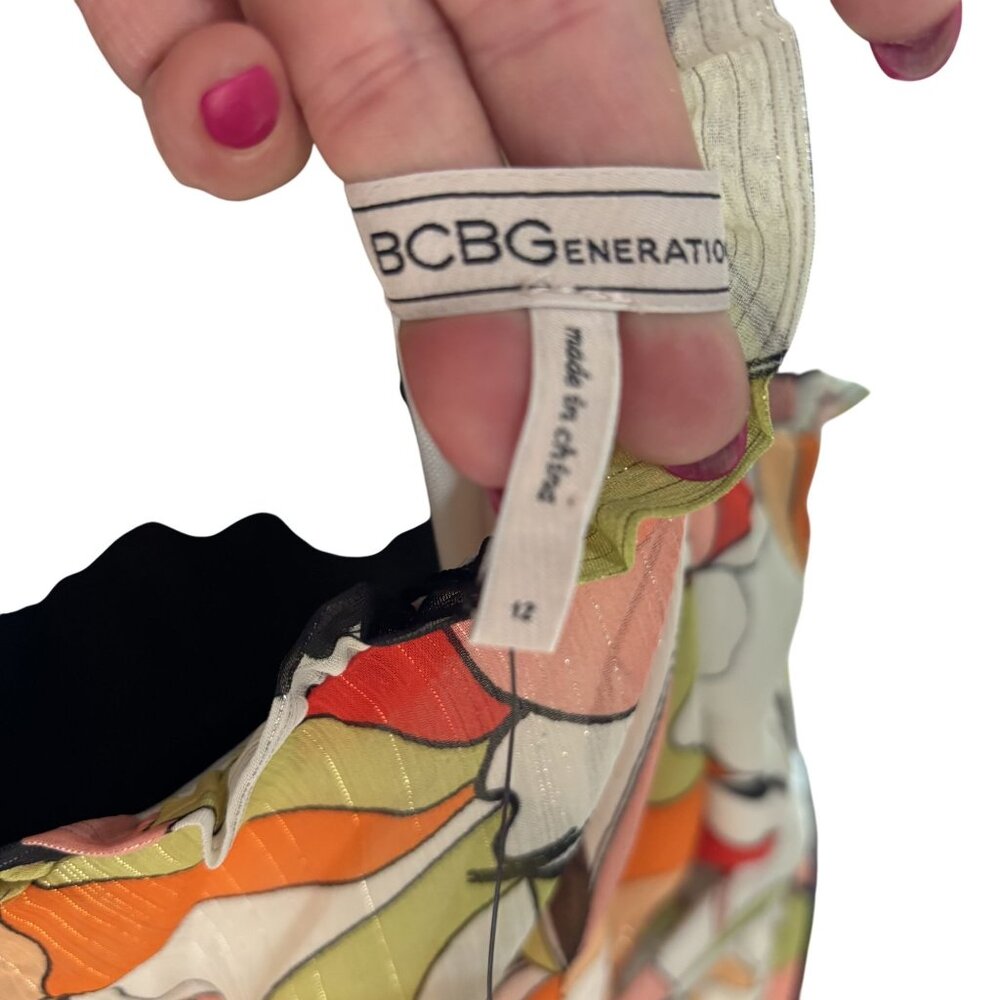 BCBGeneration Ruffled Floral Print Maxi Dress Size 12 Multicolor Halter Neck - Picture 8 of 15